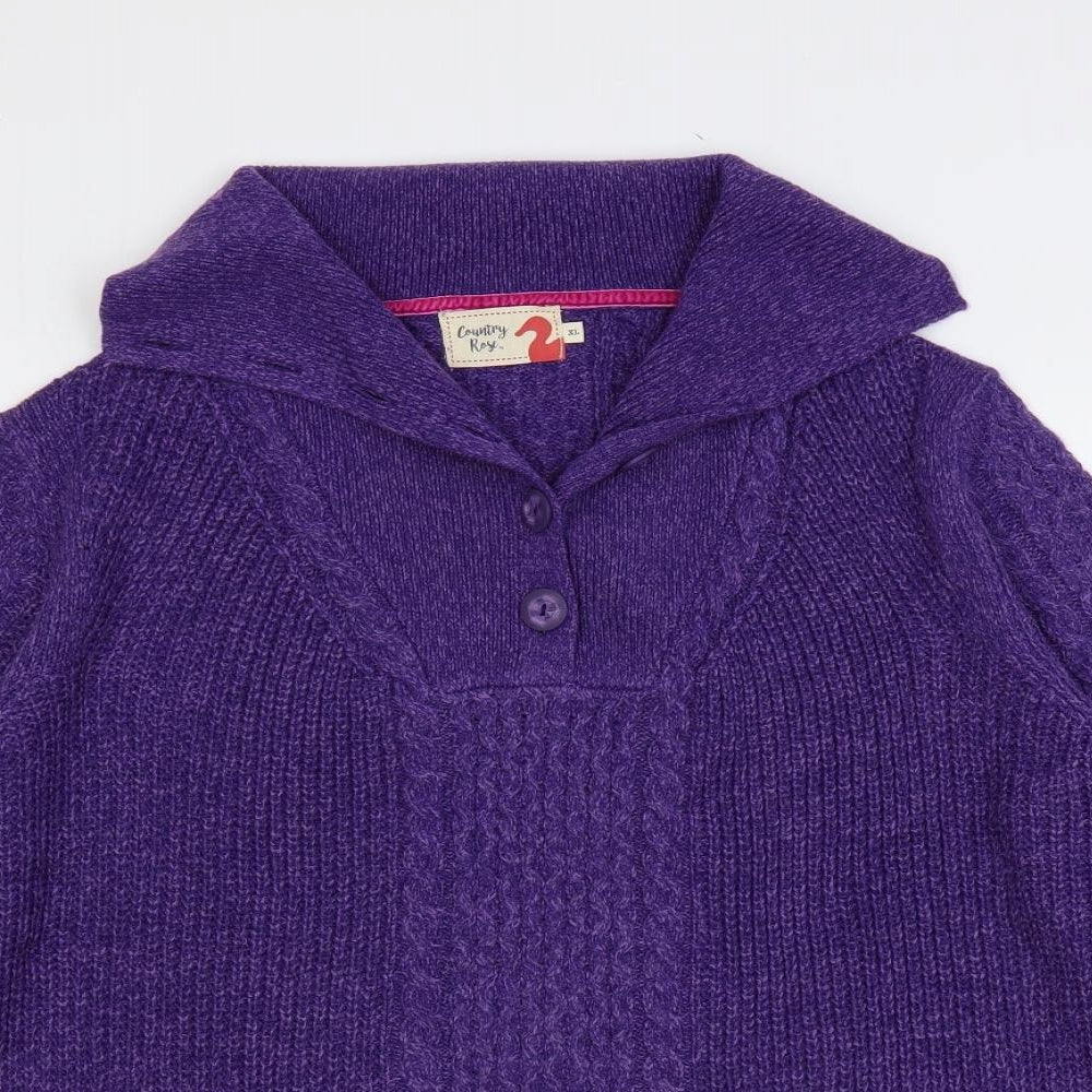 Country Rose Womens Purple Collared Acrylic Pullover Jumper Size XL