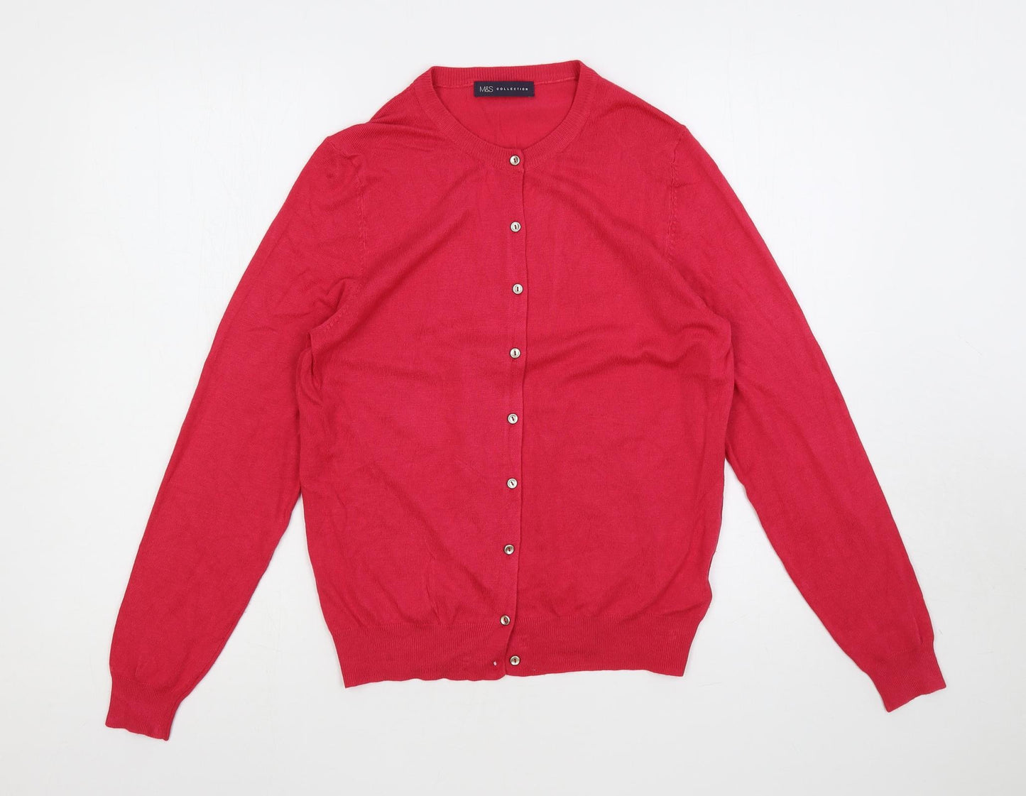 Marks and Spencer Womens Pink Round Neck Viscose Cardigan Jumper Size 14