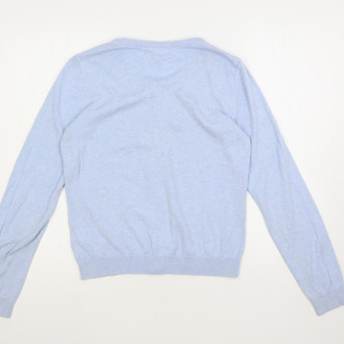 H&M Womens Blue Round Neck Cotton Cardigan Jumper Size M