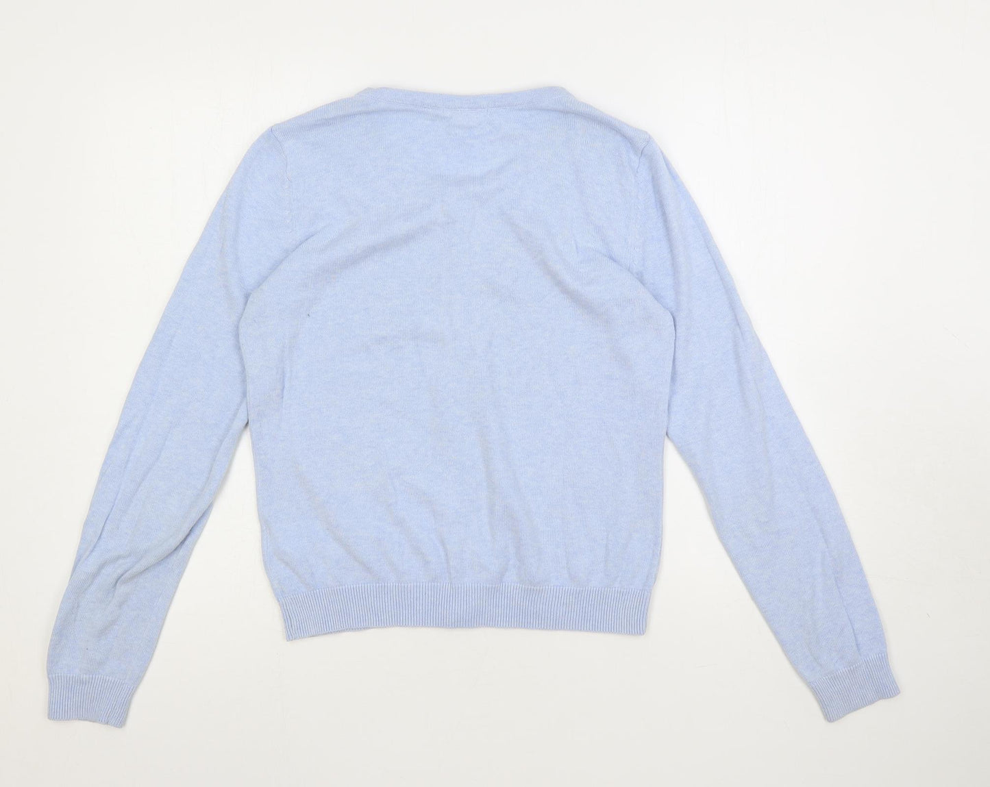 H&M Womens Blue Round Neck Cotton Cardigan Jumper Size M