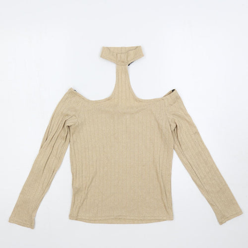 Divided by H&M Womens Beige High Neck Polyester Pullover Jumper Size S - Cut Out