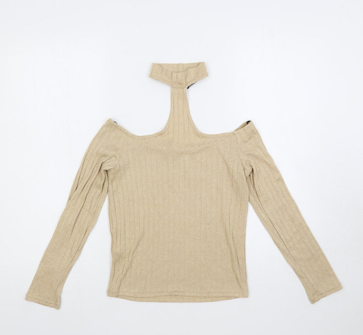 Divided by H&M Womens Beige High Neck Polyester Pullover Jumper Size S - Cut Out