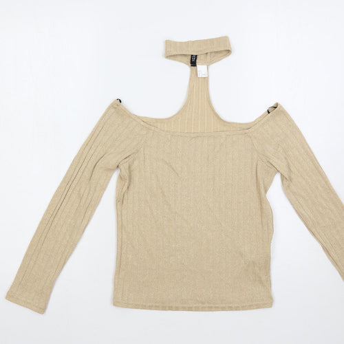 Divided by H&M Womens Beige High Neck Polyester Pullover Jumper Size S - Cut Out