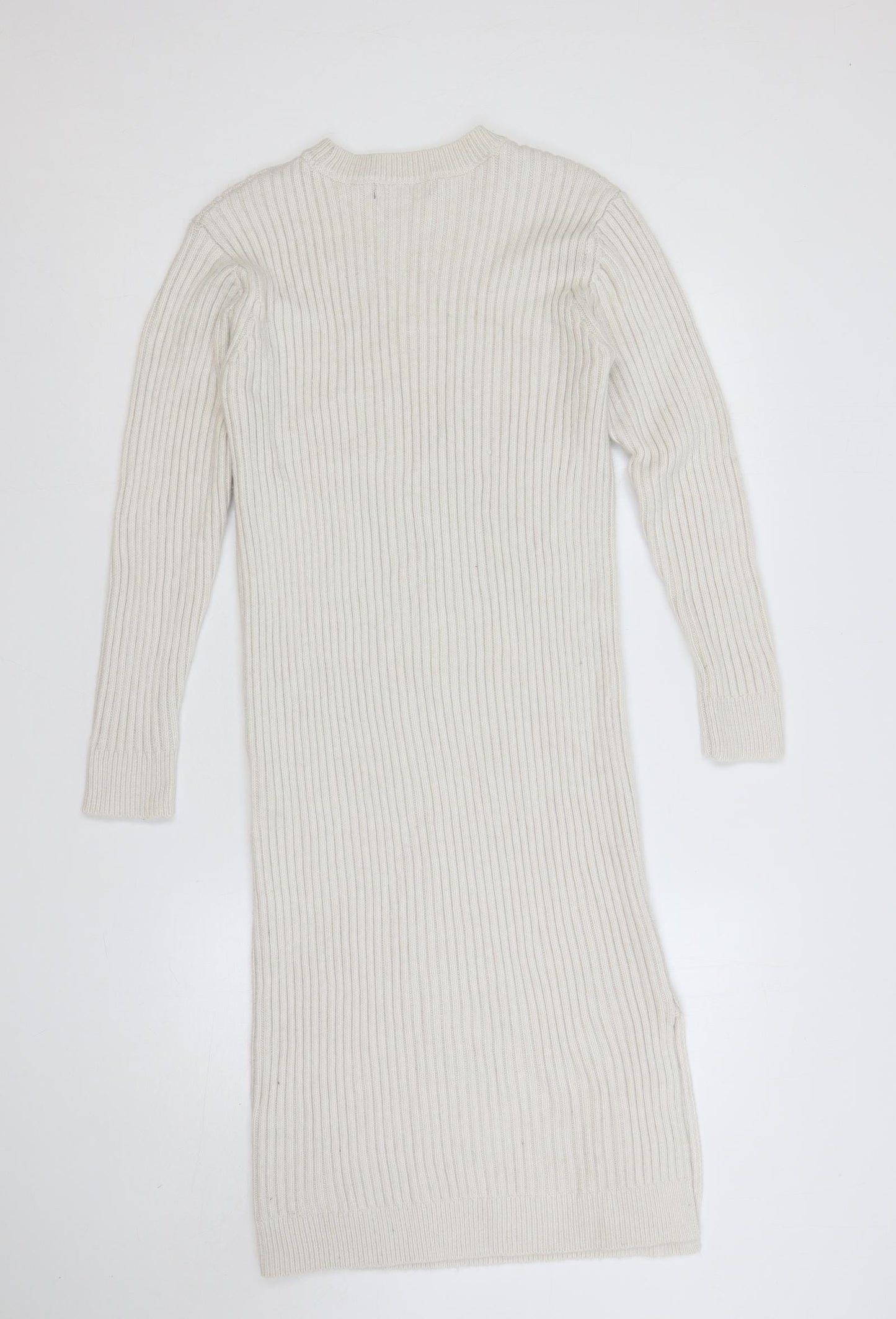 Marks and Spencer Womens Ivory Polyester Jumper Dress Size L Crew Neck Pullover - Ribbed