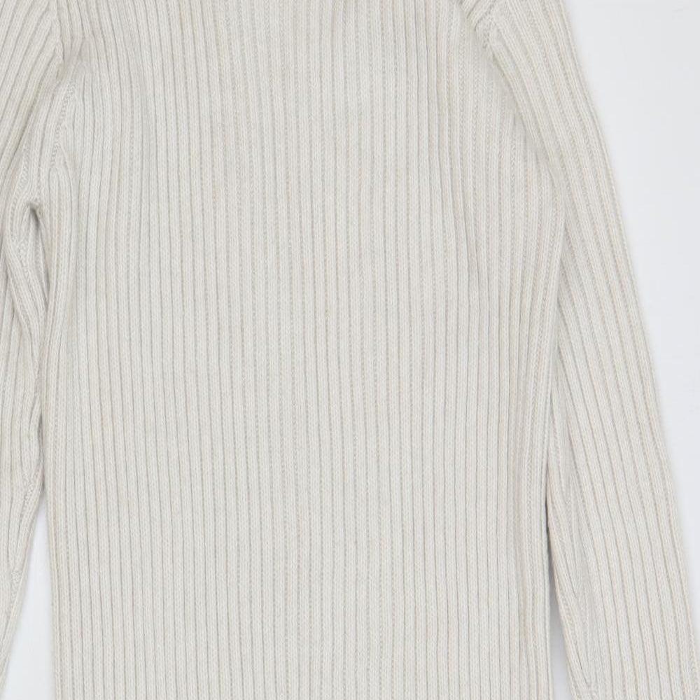 Marks and Spencer Womens Ivory Polyester Jumper Dress Size L Crew Neck Pullover - Ribbed