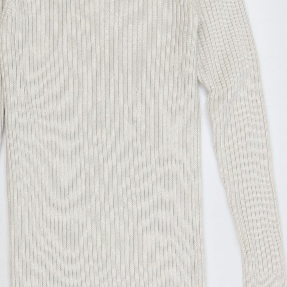 Marks and Spencer Womens Ivory Polyester Jumper Dress Size L Crew Neck Pullover - Ribbed