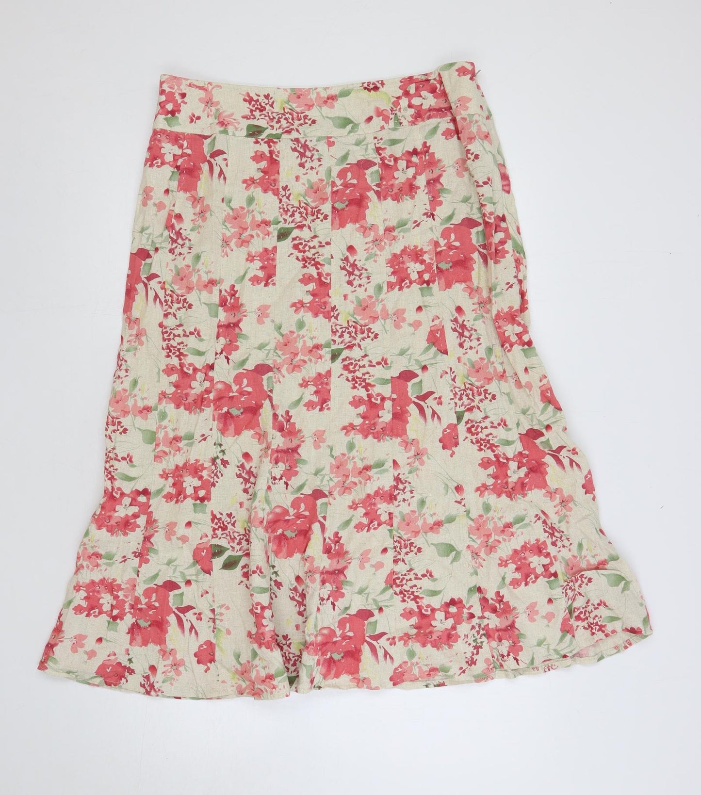 EWM Womens Beige Floral Linen A-Line Skirt Size 16 Zip