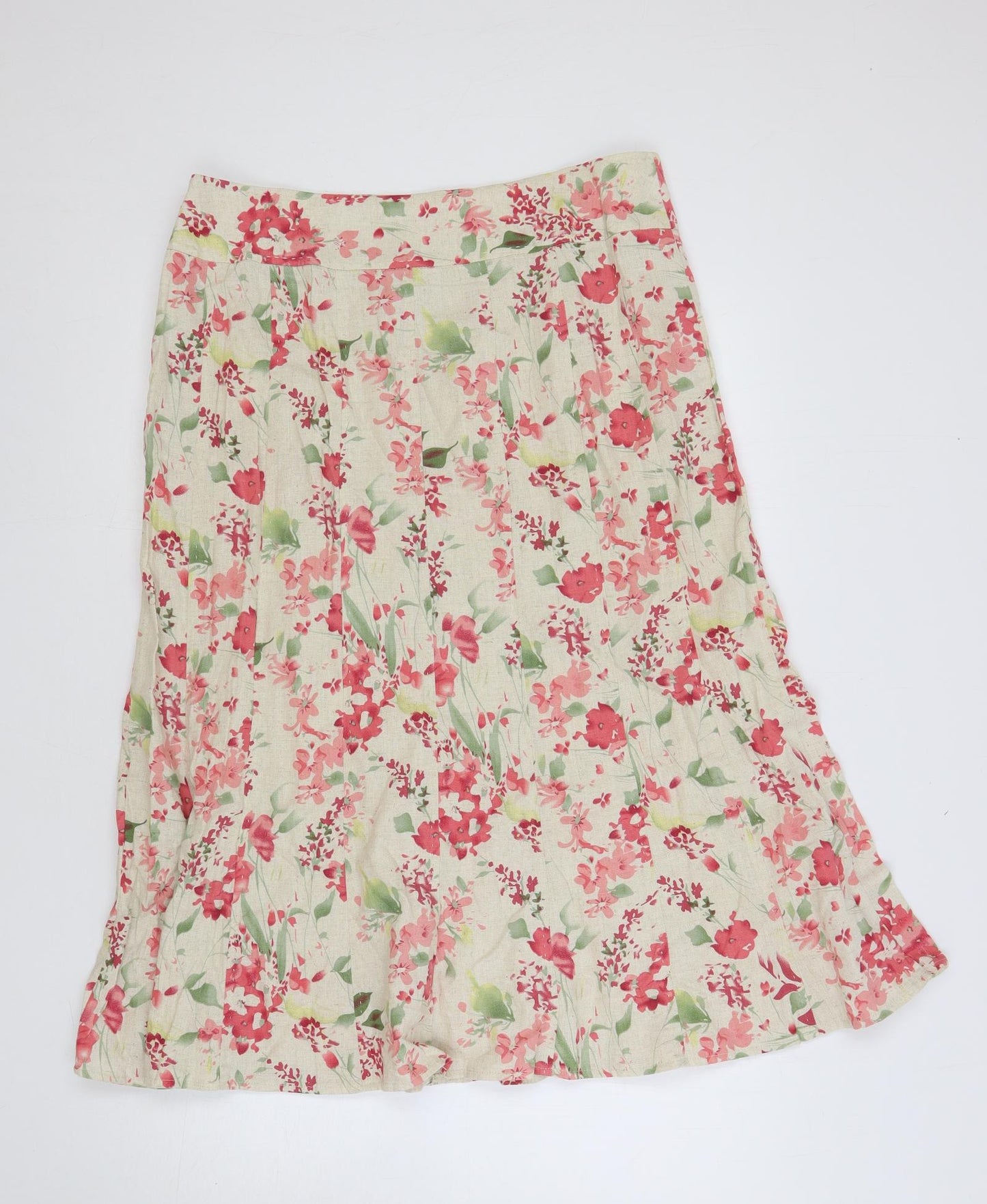 EWM Womens Beige Floral Linen A-Line Skirt Size 16 Zip