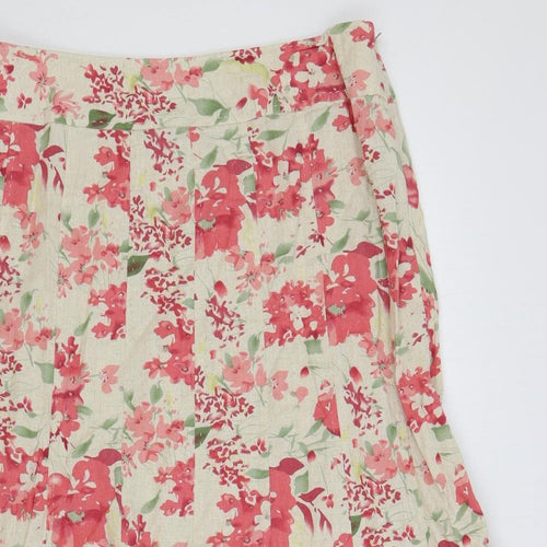EWM Womens Beige Floral Linen A-Line Skirt Size 16 Zip