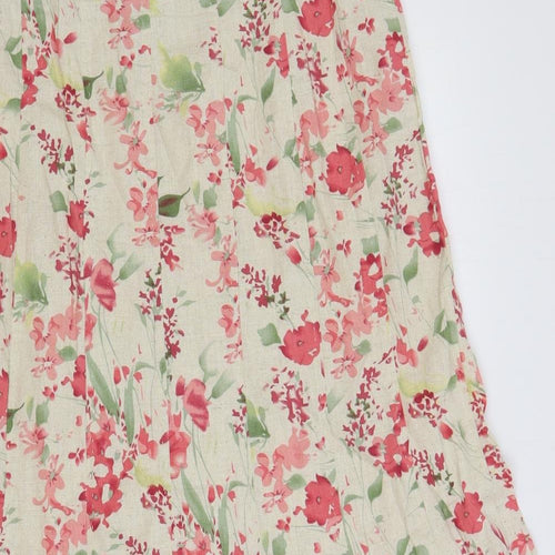 EWM Womens Beige Floral Linen A-Line Skirt Size 16 Zip