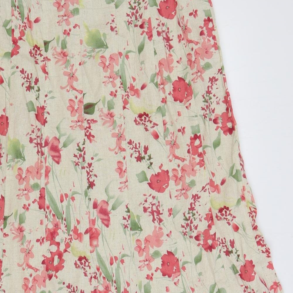 EWM Womens Beige Floral Linen A-Line Skirt Size 16 Zip