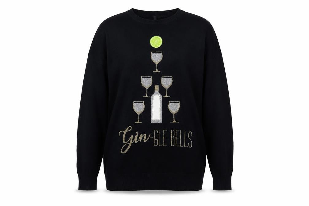 Front view of Capsule women’s blue crew neck viscose jumper, size UK 12, - gin-gle-bells