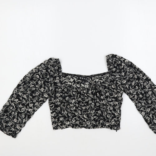 Motel Womens Black Floral Viscose Cropped Blouse Size XS Square Neck