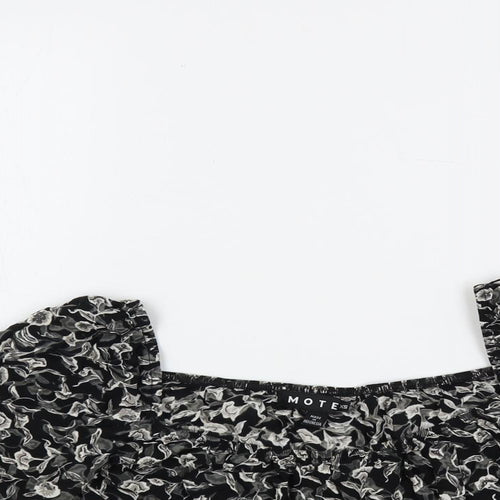 Motel Womens Black Floral Viscose Cropped Blouse Size XS Square Neck
