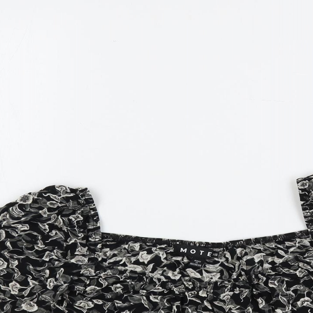 Motel Womens Black Floral Viscose Cropped Blouse Size XS Square Neck