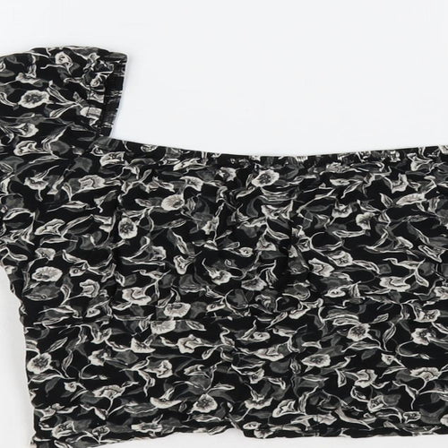 Motel Womens Black Floral Viscose Cropped Blouse Size XS Square Neck