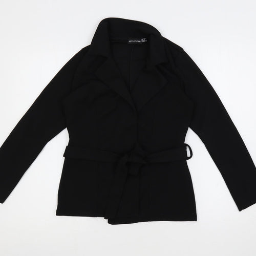 PRETTYLITTLETHING Womens Black Polyester Basic Blouse Size 10 V-Neck - Belted