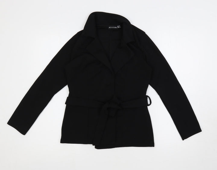 PRETTYLITTLETHING Womens Black Polyester Basic Blouse Size 10 V-Neck - Belted