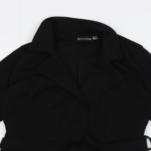 PRETTYLITTLETHING Womens Black Polyester Basic Blouse Size 10 V-Neck - Belted