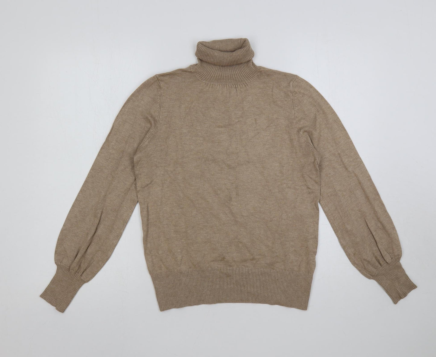 Marks and Spencer Womens Beige Roll Neck Viscose Pullover Jumper Size 12