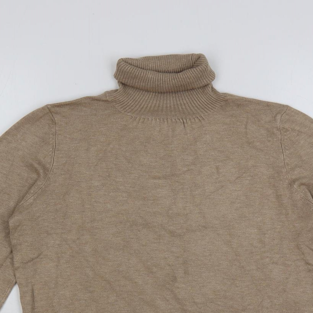 Marks and Spencer Womens Beige Roll Neck Viscose Pullover Jumper Size 12