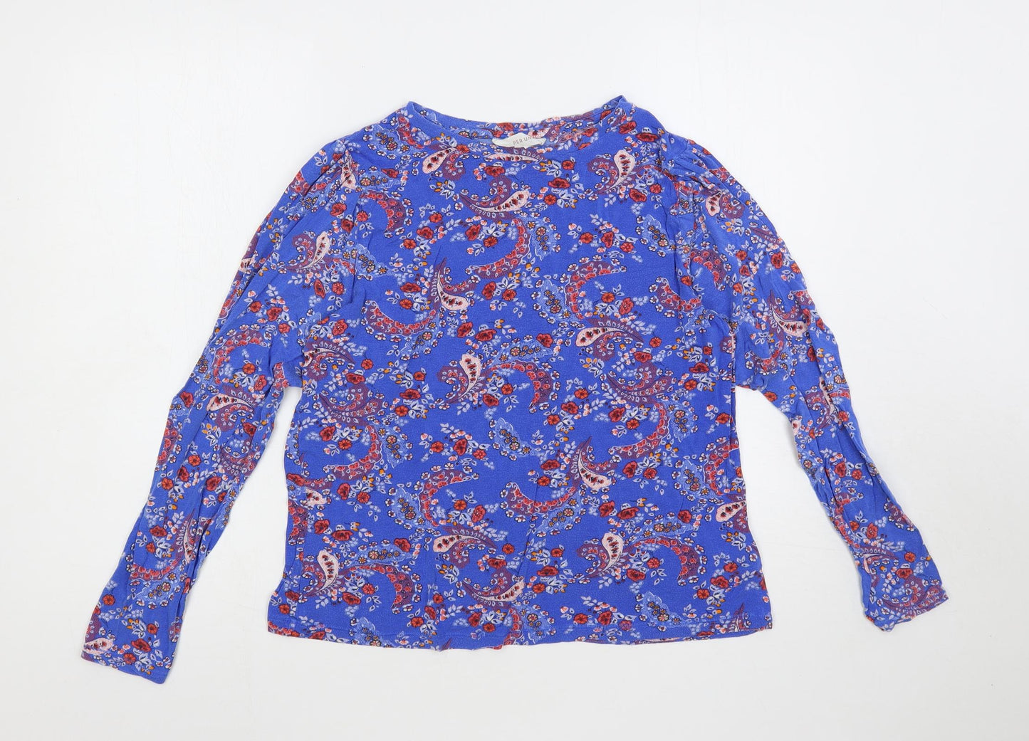 Per Una Womens Blue Paisley Modal Basic T-Shirt Size 16 Round Neck