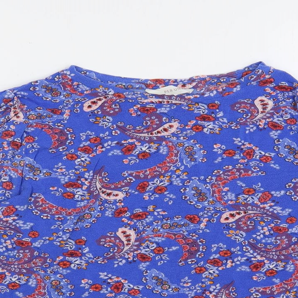 Per Una Womens Blue Paisley Modal Basic T-Shirt Size 16 Round Neck