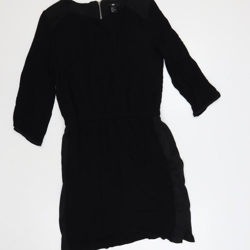 H&M Womens Black Viscose Shift Size 10 Boat Neck Zip