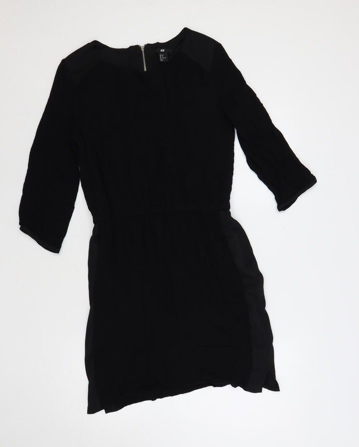 H&M Womens Black Viscose Shift Size 10 Boat Neck Zip
