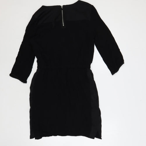 H&M Womens Black Viscose Shift Size 10 Boat Neck Zip