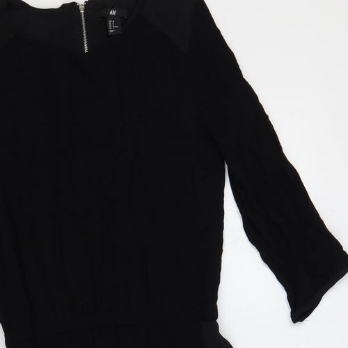 H&M Womens Black Viscose Shift Size 10 Boat Neck Zip