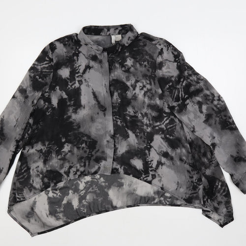 H&M Womens Grey Geometric Polyester Basic Button-Up Size 16 Collared - Tie-Dye