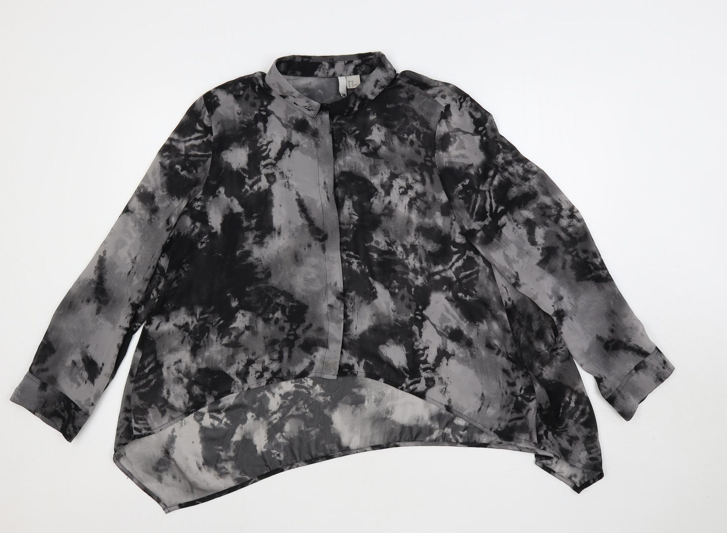 H&M Womens Grey Geometric Polyester Basic Button-Up Size 16 Collared - Tie-Dye