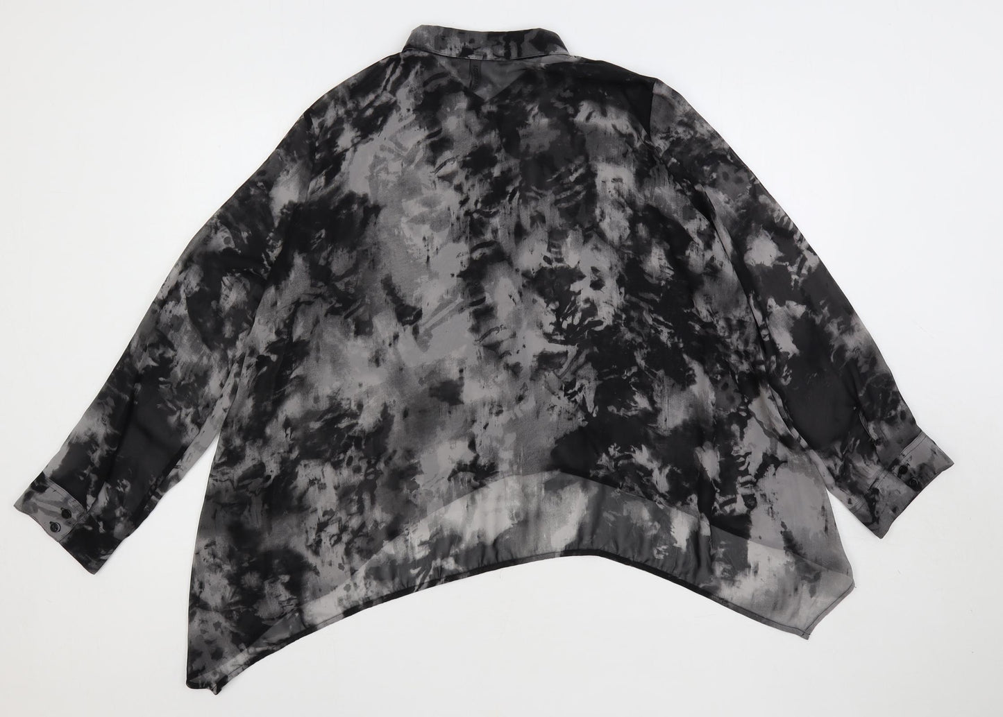 H&M Womens Grey Geometric Polyester Basic Button-Up Size 16 Collared - Tie-Dye