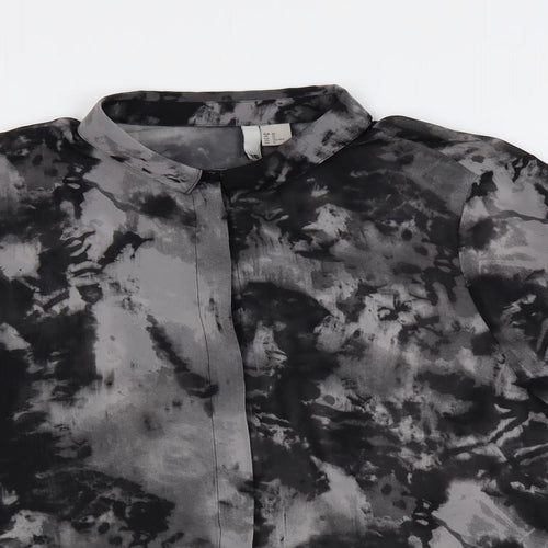H&M Womens Grey Geometric Polyester Basic Button-Up Size 16 Collared - Tie-Dye
