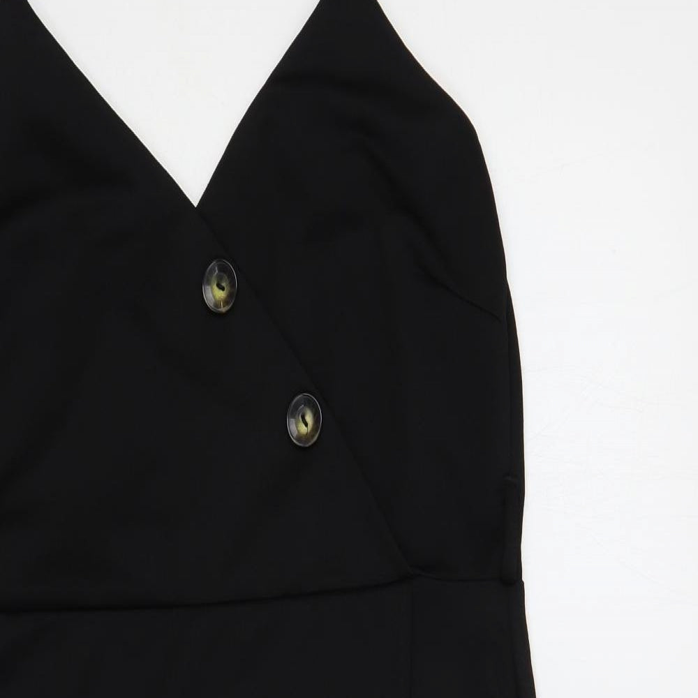 Quiz Womens Black Polyester Slip Dress Size 16 V-Neck Pullover - Buttons