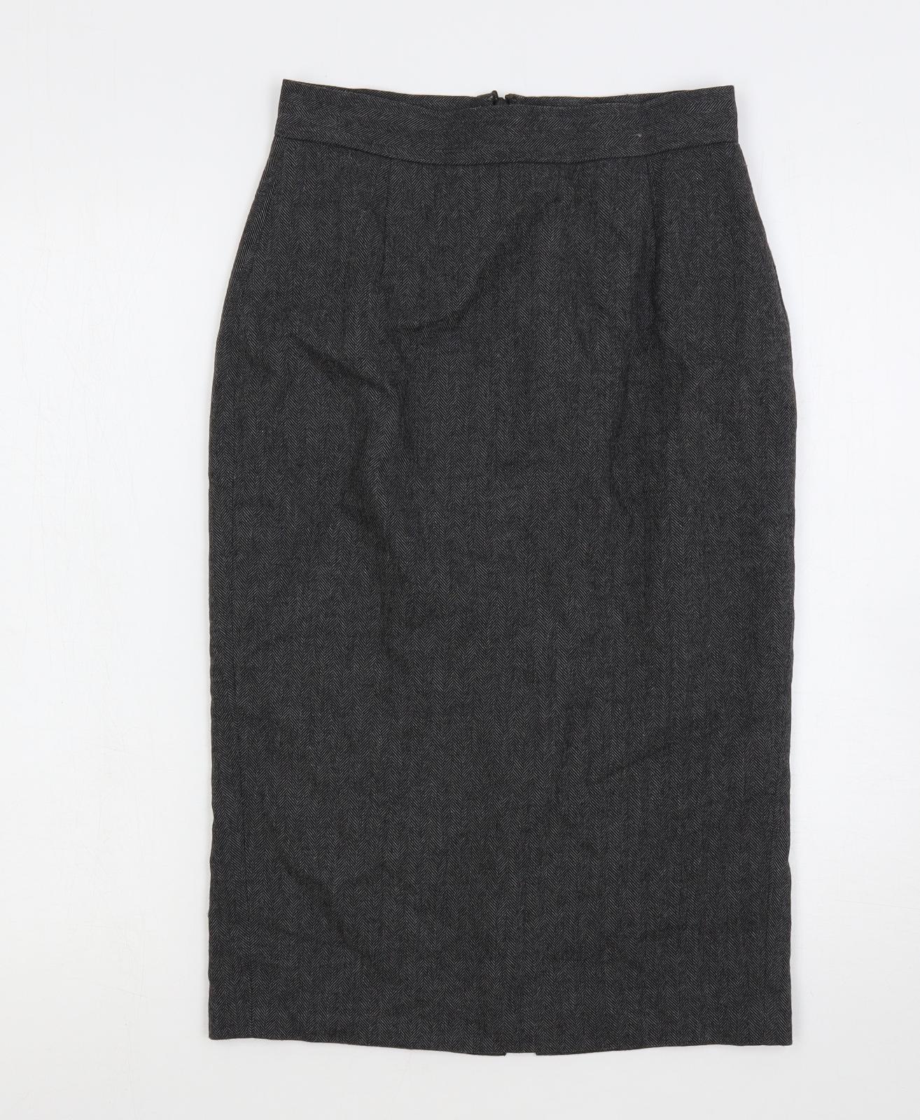 French Connection Womens Grey Herringbone Wool Straight & Pencil Skirt Size 8 Zip