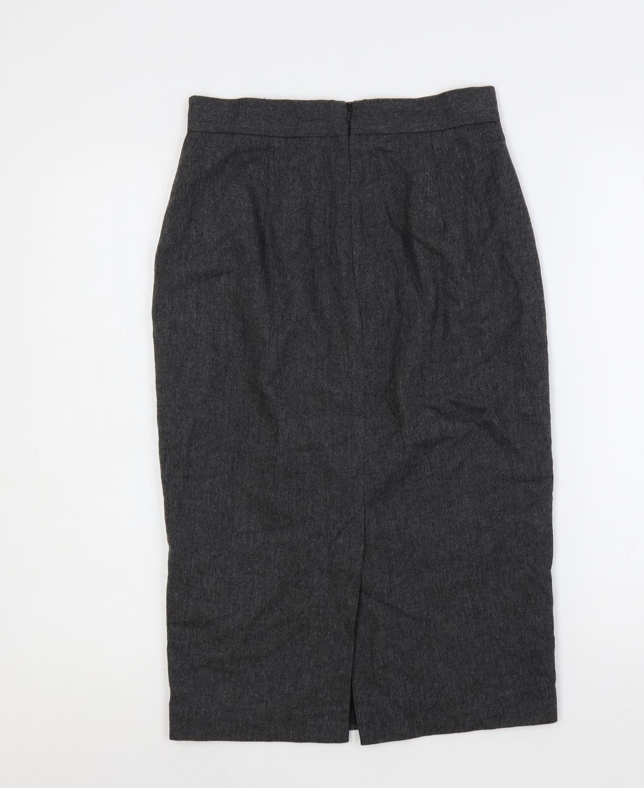 French Connection Womens Grey Herringbone Wool Straight & Pencil Skirt Size 8 Zip