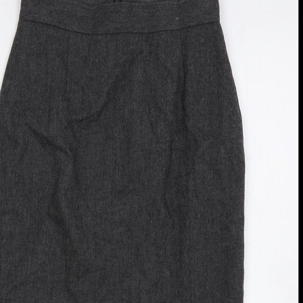 French Connection Womens Grey Herringbone Wool Straight & Pencil Skirt Size 8 Zip