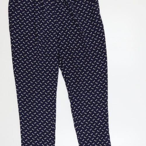 Debenhams Womens Blue Geometric Polyester Trousers Size 12 L27 in Regular - Elastic Waist