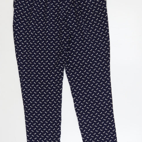 Debenhams Womens Blue Geometric Polyester Trousers Size 12 L27 in Regular - Elastic Waist