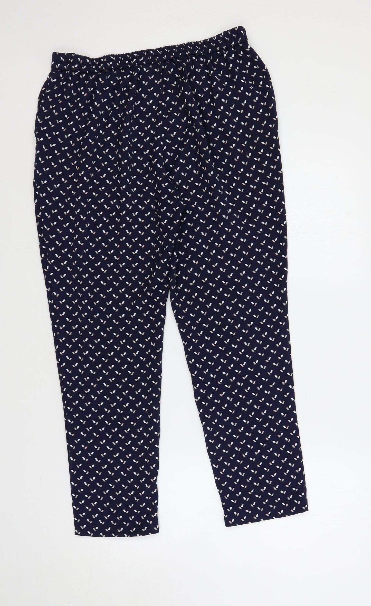 Debenhams Womens Blue Geometric Polyester Trousers Size 12 L27 in Regular - Elastic Waist