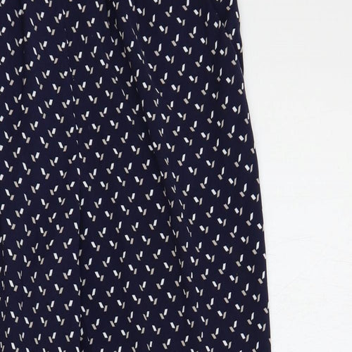 Debenhams Womens Blue Geometric Polyester Trousers Size 12 L27 in Regular - Elastic Waist