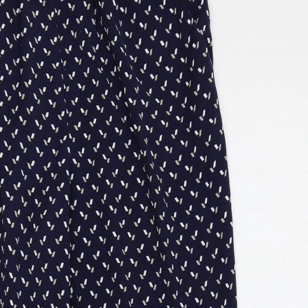 Debenhams Womens Blue Geometric Polyester Trousers Size 12 L27 in Regular - Elastic Waist
