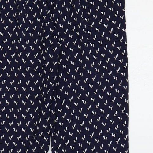 Debenhams Womens Blue Geometric Polyester Trousers Size 12 L27 in Regular - Elastic Waist