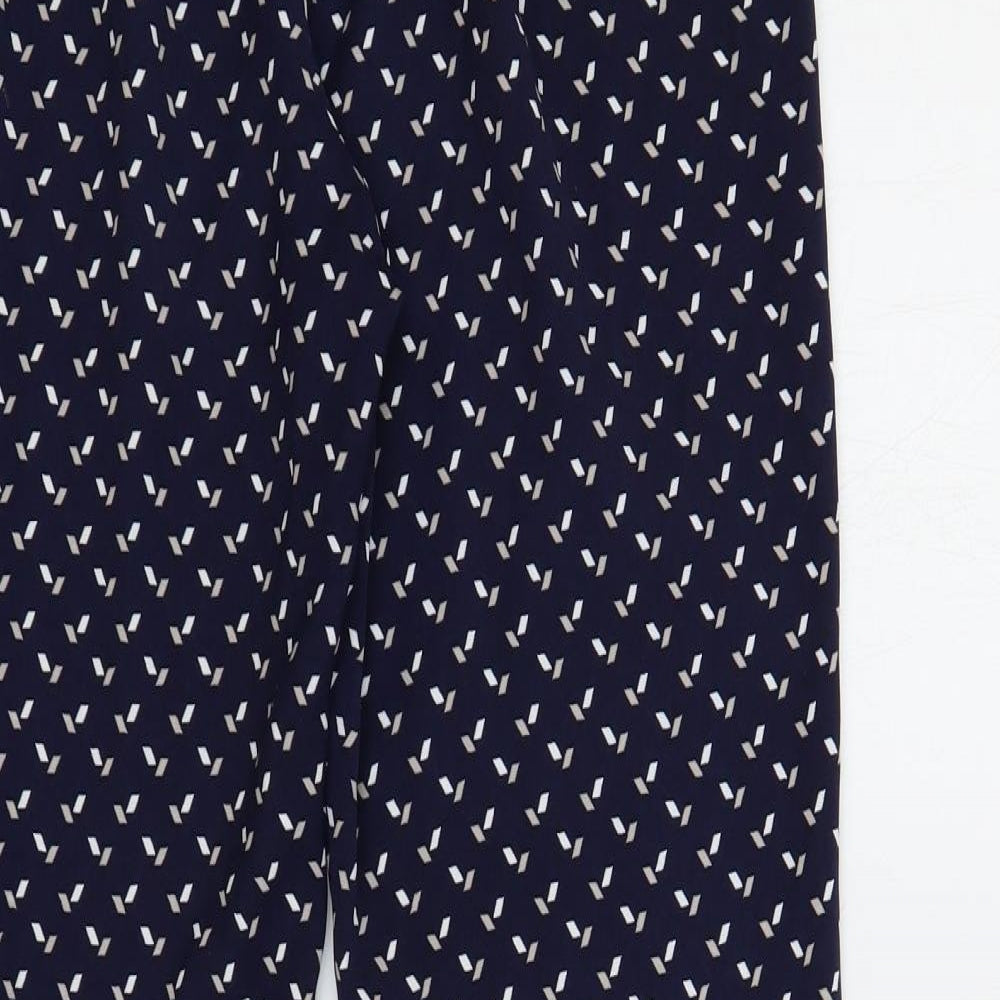 Debenhams Womens Blue Geometric Polyester Trousers Size 12 L27 in Regular - Elastic Waist