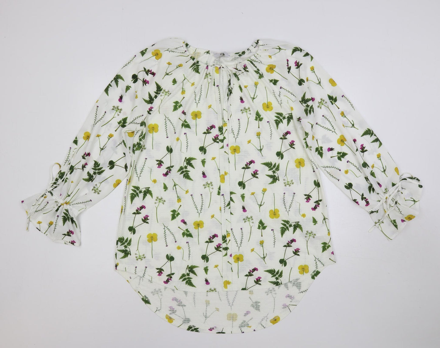 NEXT Womens White Floral Polyester Basic Blouse Size 18 V-Neck - Keyhole Neckline