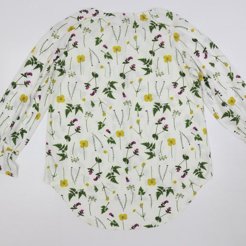 NEXT Womens White Floral Polyester Basic Blouse Size 18 V-Neck - Keyhole Neckline