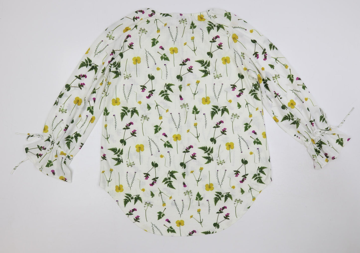 NEXT Womens White Floral Polyester Basic Blouse Size 18 V-Neck - Keyhole Neckline
