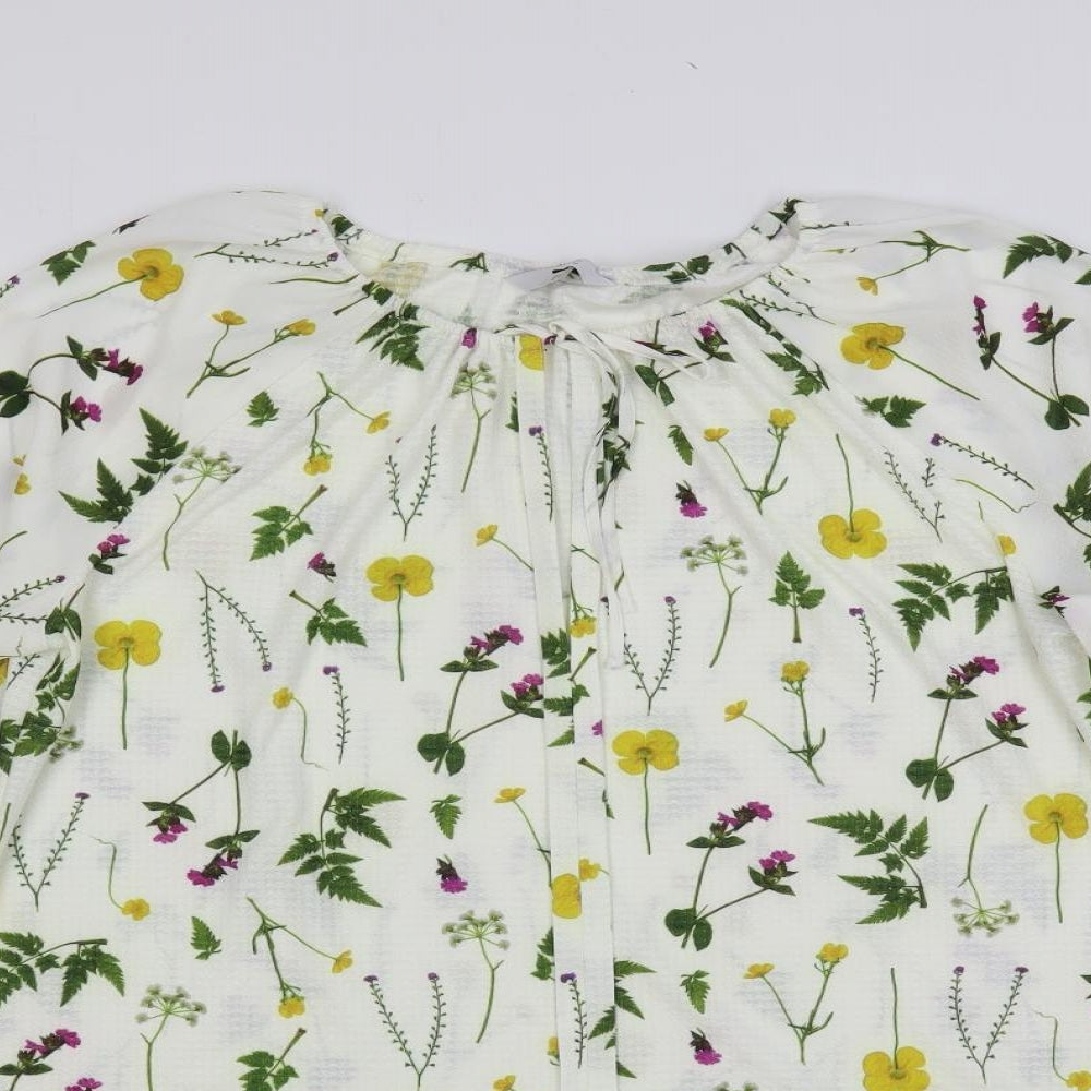 NEXT Womens White Floral Polyester Basic Blouse Size 18 V-Neck - Keyhole Neckline